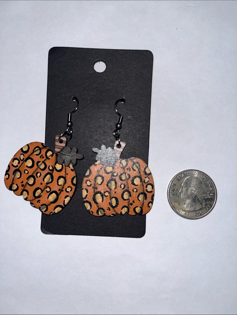 Leopard Print Pumpkin Wood Dangle Earrings in Orange Halloween Fall